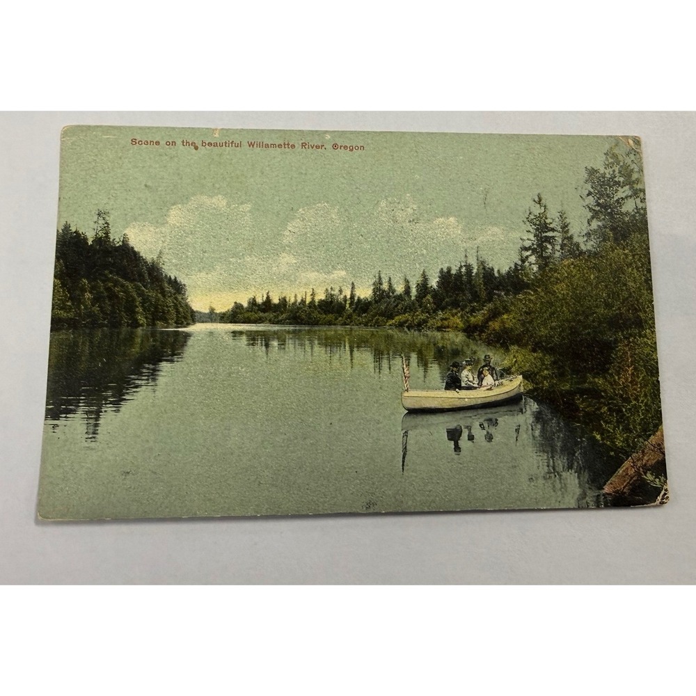 1909 Willamette River Oregon Antique Postcard Boat Scene Litho Postmarked